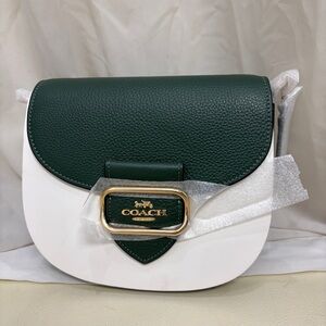 Coach Green and White Leather Saddle Crossbody Bag